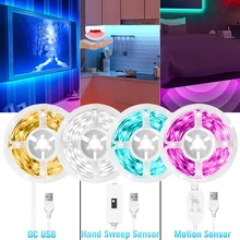 Diodo de fita regulável 1m-5m usb dc 5v smd 2835 tv backlight cozinha noite lâmpada sensor de varredura de mão de tira de luz led sensor de movimento