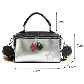 

Shoulder Bags Fashion Rivets Wide Strap Boston Bag Patchwork Crossbody Bags for Women Totes