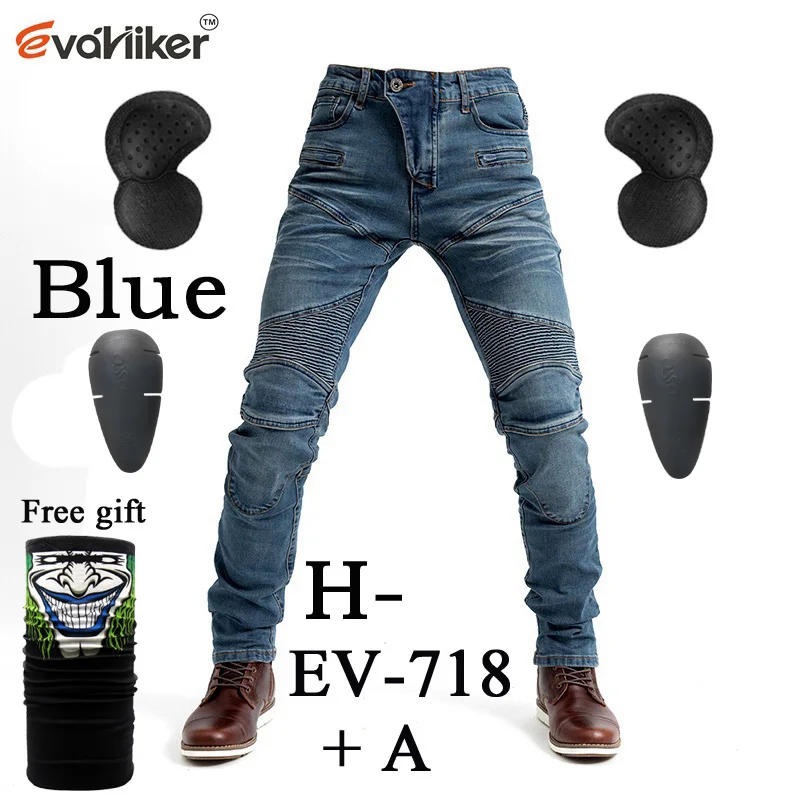 Дизайн мотоциклетные брюки мужские мото джинсы Защитное снаряжение для езды на велосипеде мотоциклетные брюки 718 штаны для мотокросса С Prote - Цвет: H-EV-718 Blue A
