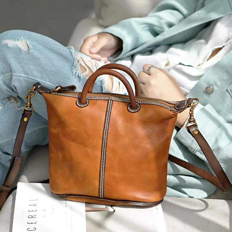 EUMOAN Handmade one-shoulder slanted bag, women's leather leather leather handbag, women's vintage do old one-shoulder bag