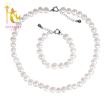 

[NYMPH] Natural Freshwater Pearl Jewelry Set 8-9mm Baroque Pearl Fashion Women Necklace and Bracelet Party Wedding