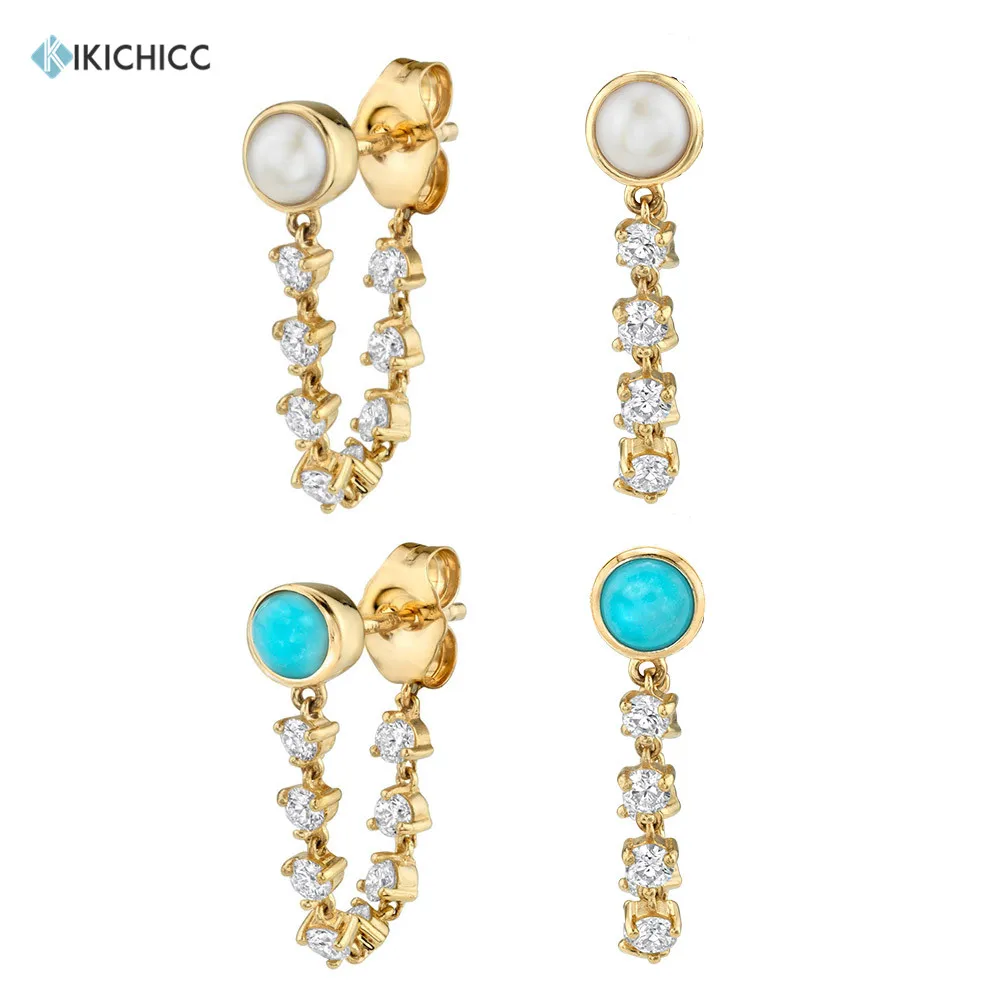Kikichicc 925 пробы серебряные золотые жемчужные серьги гвоздики Длинная цепочка