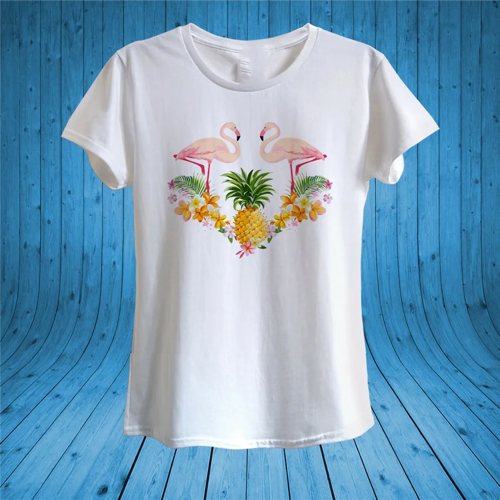 Flamingos Pineapple Tropical Flowers Plumeria T Shirt 100 Cotton Unisex Women New Unisex Funny