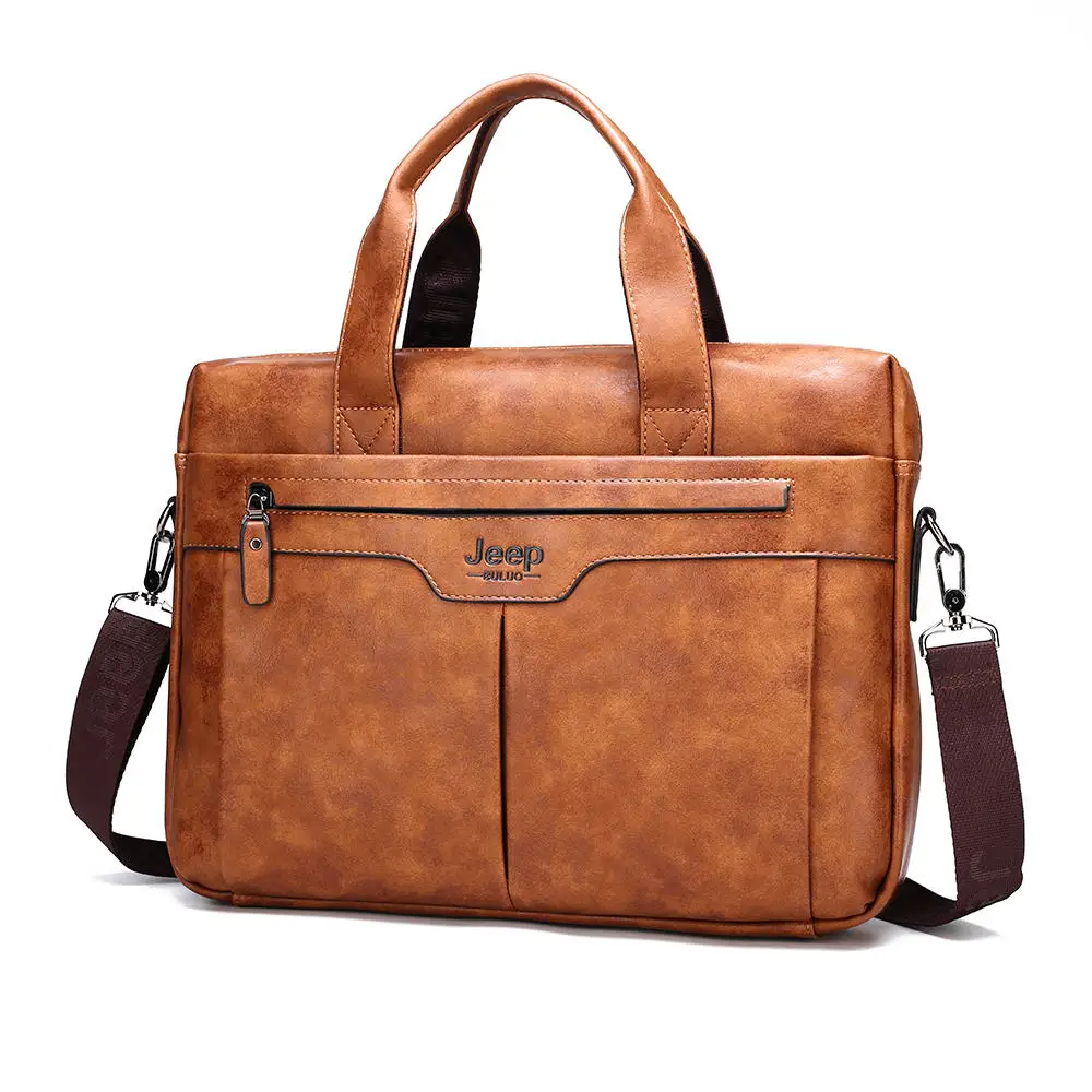Only Bag-Orange Бренд JEEP BULUO, Большой Вместительный офисный портфель, сумка для мужчин, деловая мужская кожаная сумка, дорожные сумки на плечо, 14 дюймов, для ноутбука, Новинка - Цвет: Only Bag-Orange