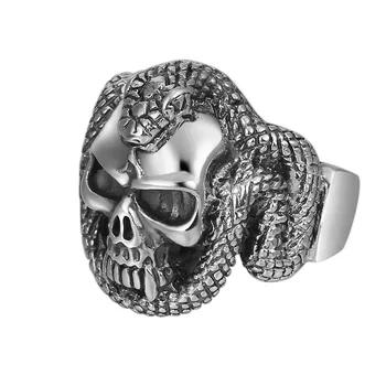

Domineering retro skull snake ring adjustable opening hip hop fashion ring exaggerated male ring
