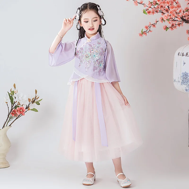Children Chinese Clothing Chinese-style Chest-high Dress Origional Embroided Dress Girls' Shirt Fairy Spring And Summer Ancient