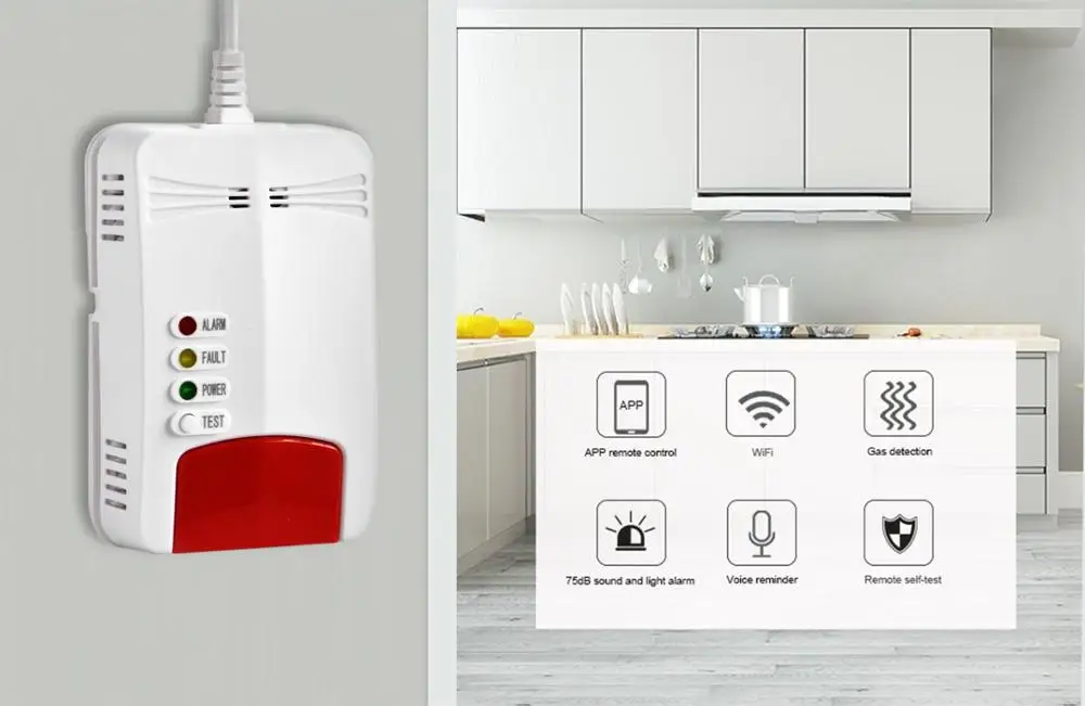  Kitchen Safe Natural Gas Leakage Wifi Alarm APP Detector Tuya APP Wifi Gas Detector - 4000150585309