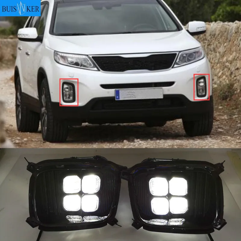 2pcs LED For KIA Sorento 2013 2014 DRL Daytime Running Light Daylight Waterproof fog lamp Cover car Styling lights