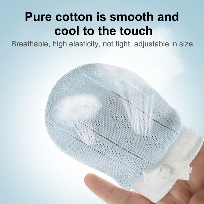 1Pair Baby Proof Gloves Neonatal Mittens Infant Supplies Cute Soft Adjustable Pure Color Breathable Cotton Gloves for 0-24M Baby baby mittens anti scratching gloves