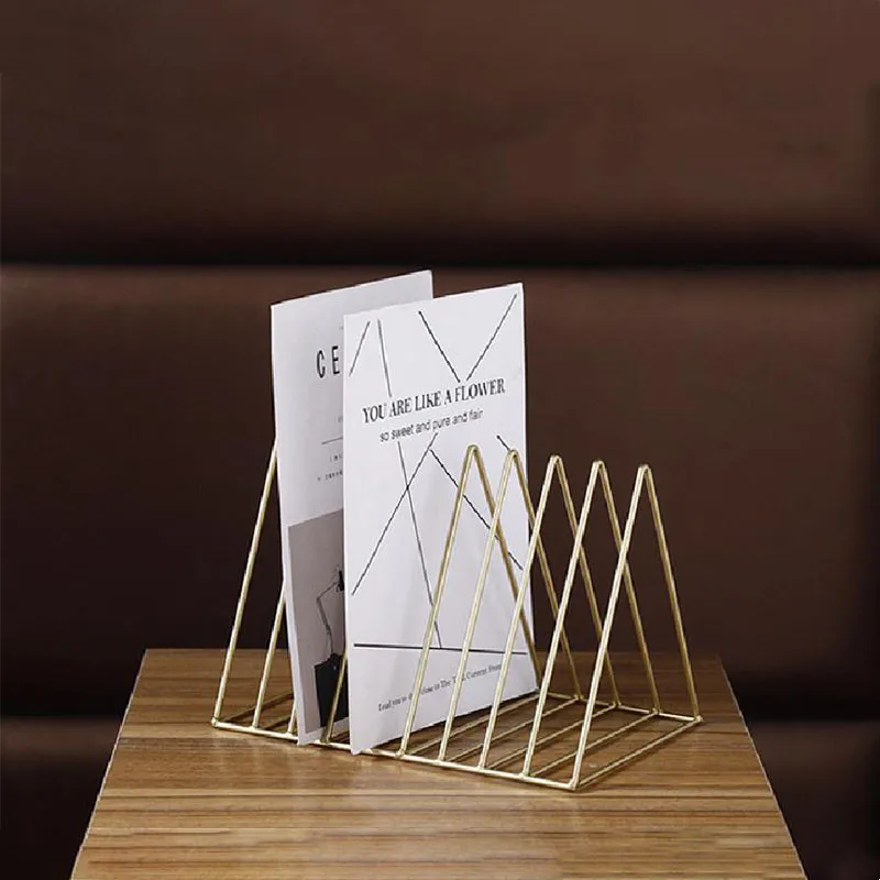 

Triangle Simple Bookshelf Magazine Organizer Storage For Newspaper Book Desktop Iron Rack Student Office Supplies