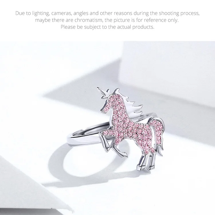 bamoer Fantasy Mystery Licorne Charm Bracelet and Finger Rings Women 925 Sterling Silver Pink CZ Statement Jewelry Sets ZHS147