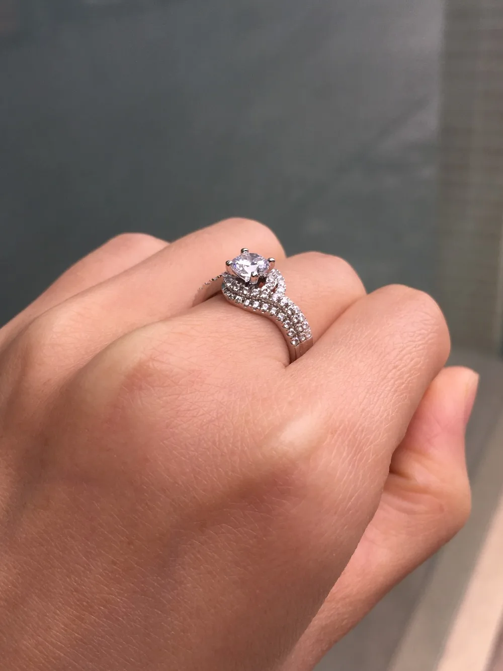 Newshe 1.2Ct Белый Круглый AAA CZ Твердые 925 пробы серебро обручальное кольцо набор модные ювелирные изделия для женщин 1R0023