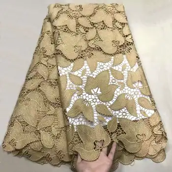 

Latest African Embroidery Guipure Lace Fabric High Quality Yellow color Cord Guipure Lace Fabric For Nigerian Party dress XA003