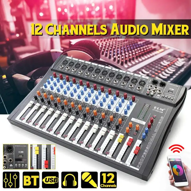 US $120.43 12 Channel Sound Mixing Console Reverb Effect Bluetooth Audio Mixer Amplifier MP3 USB Input 48V Phantom Power For Music Record