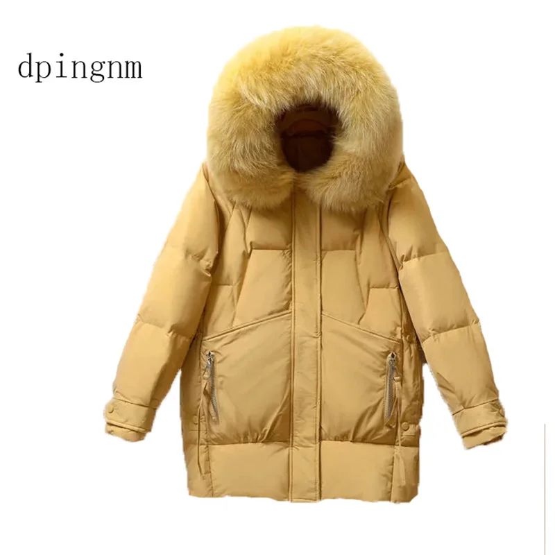 

Large Natural Raccoon Fox Fur Hooded Winter Down Coat Women 90% White Duck Down Jacket Thick Warm Parkas Female Outerwear