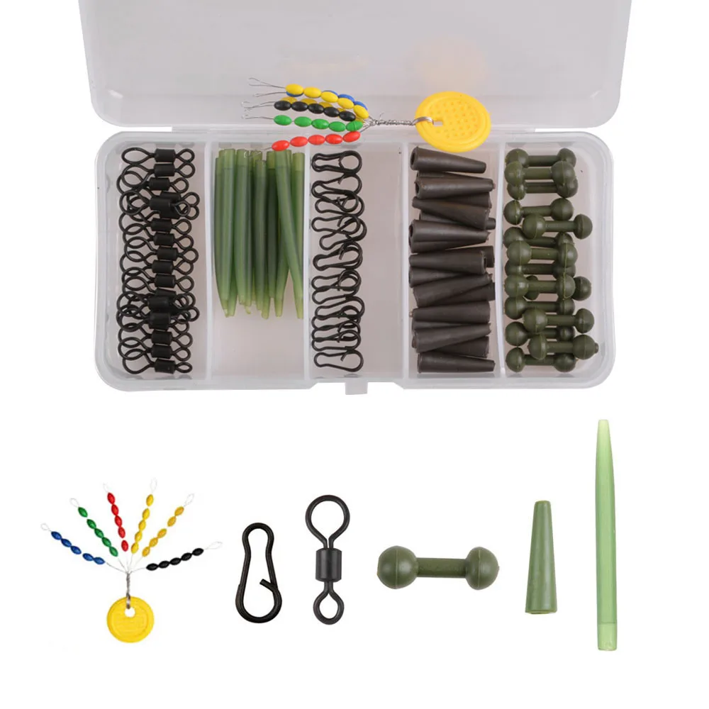 

126Pcs/set Carp fishing Accessories set Matt Rolling swivels snaps Anti Tangle Sleeves Tail Rubber for carp rigs Tackle