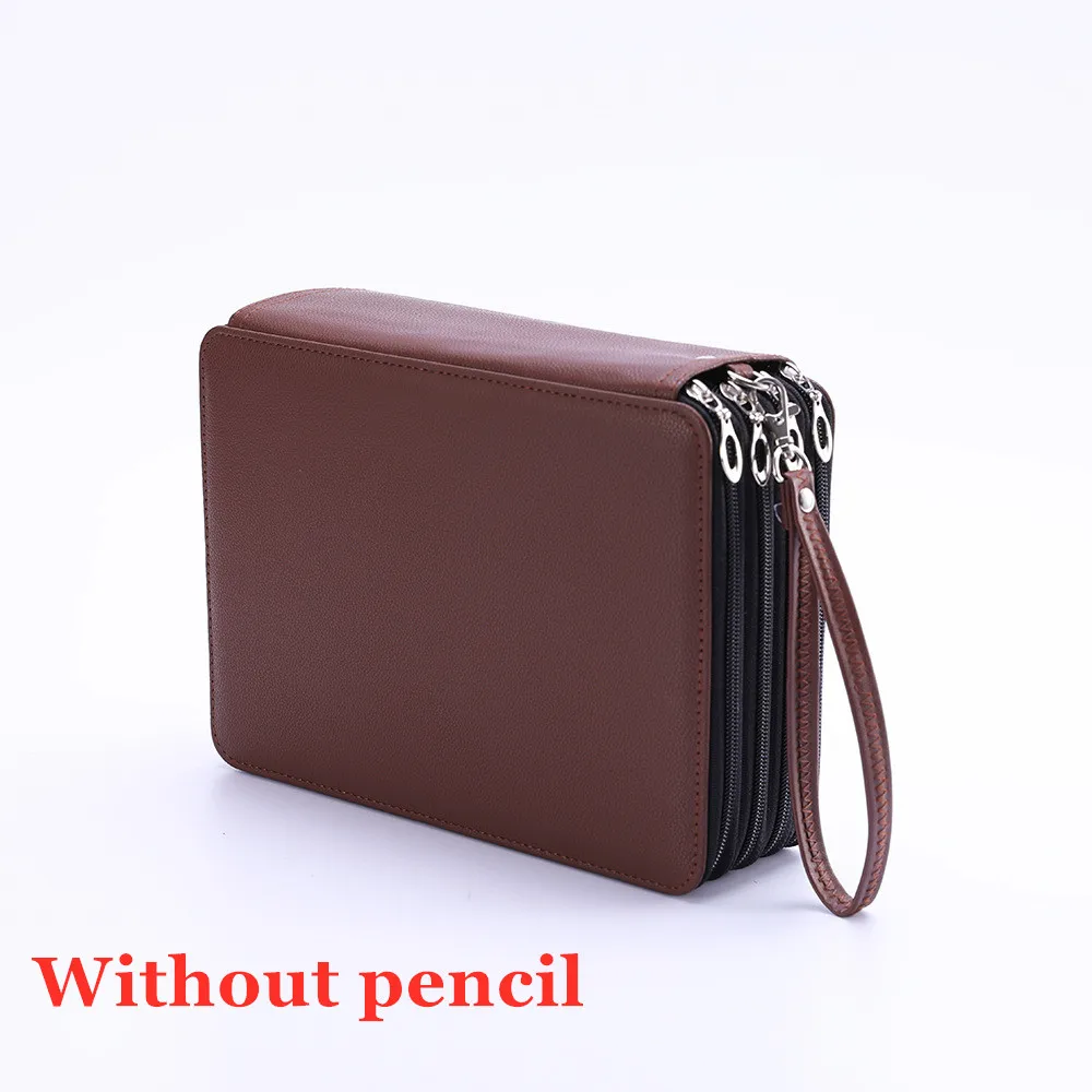 PU Leather School Pencil Case 184 Holes Large Capacity Colored Pencil Bag Box Multi-functional Pencilcase For Art Supplies Gift - Цвет: brown NOT PEN