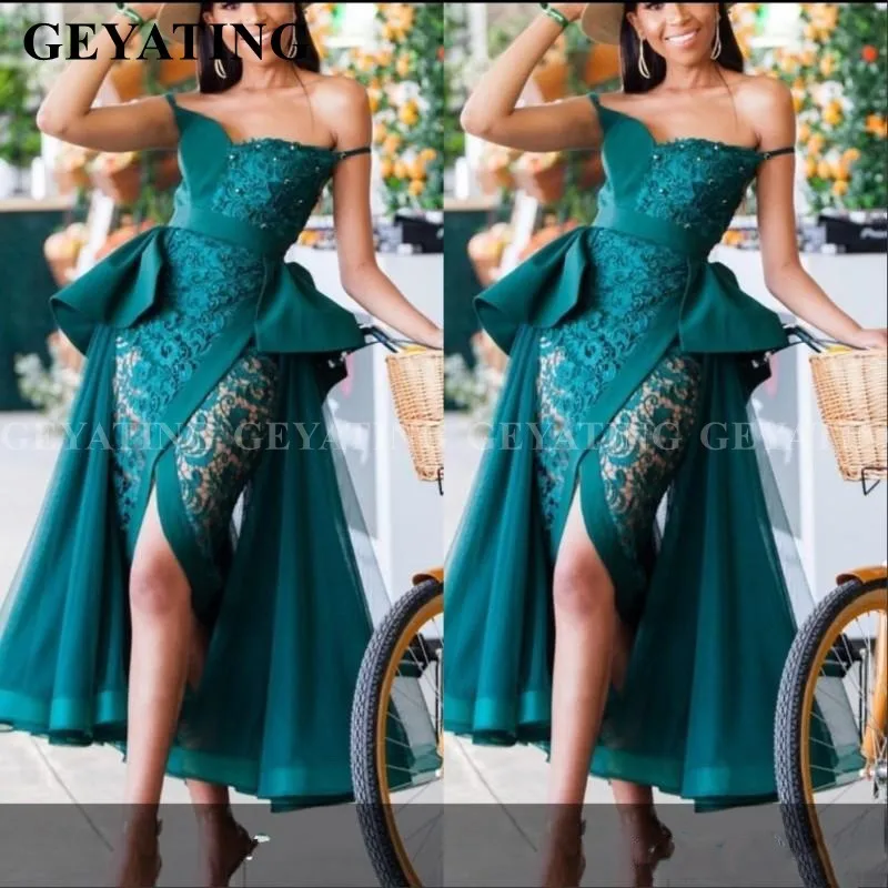 Same as picture Винтажное кружевное изумрудно-зеленое вечернее платье длиной до середины икры нигерийские женские вечерние платья размера плюс Aso ebi африканские платья для выпускного вечера элегантные - Цвет: Same as picture