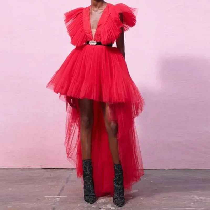 Красные пышные вечерние торжественные платья vestido de festa longo Hi Low длинные сексуальные платья без рукавов длиной до пола на заказ