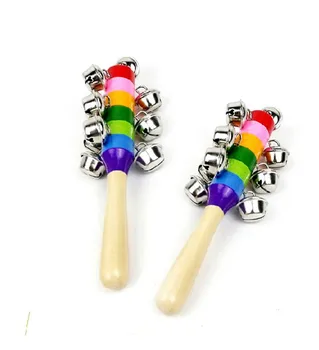 

1Pcs Wooden Colorful Rainbow Handle Jingle Bell Rattle Toys For Kids Baby Infant Intellegence Development