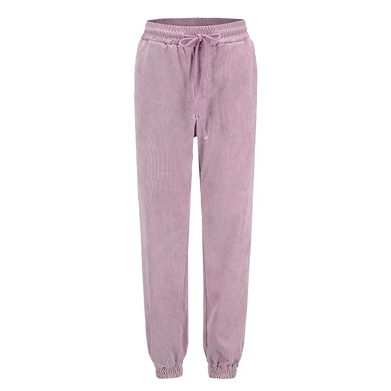 Хаучжоу осенние зимние брюки женские хлопковые уличные длинные вельветовые брюки эластичные брюки с высокой талией женские джоггеры - Цвет: Pink
