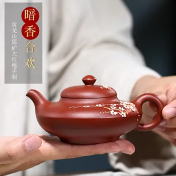 

160cc Chinese Purple Clay Ceramic Teapot Yixing Original Mine Dahongpao Pottery Handmade Mud Painting Dark Fragrant Tea Pot