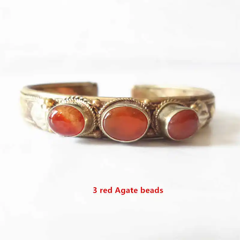 D. 3 red Agate Индийская Роза медь, инкрустированная камнем бусины открытый манжета браслет разноцветный лазурит тигровый глаз непальский Винтаж ювелирные изделия BB-462 - Окраска металла: D. 3 red Agate