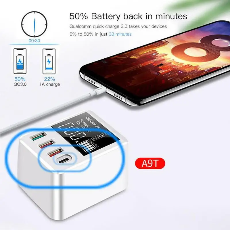 4 порта мульти быстрое USB зарядное устройство Быстрая зарядка QC 3,0 цифровой светодиодный Универсальный телефон EU/US/UK Концентратор Зарядное устройство штекер дисплей USB O5J3