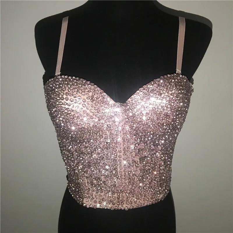 Bling Rhinestone Camis Sexy Spaghetti Strap Backless Low Neckline Diamante Crop Top Party Night Club Chic Camisole For Lady