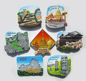 

Resin Fridge Magnet Japan Peru Thailand Bridge French Arc de Triomphe Building Magnetic Refrigerator Stickers