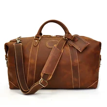 Мужская сумка для путешествий из натуральной кожи 24 дюйма, дорожная сумка из натуральной кожи, большая винтажная сумка из кожи crazy horse на молнии, сумка-мессенджер для выходных