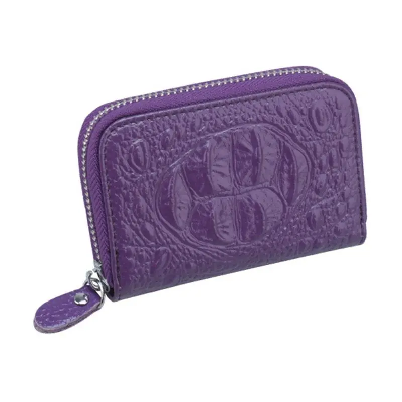 Фиолетовый Unisex Genuine Leather Credit ID Card Holder Pocket Wallet Zip Coin Pocket Case A69C - Цвет: Фиолетовый