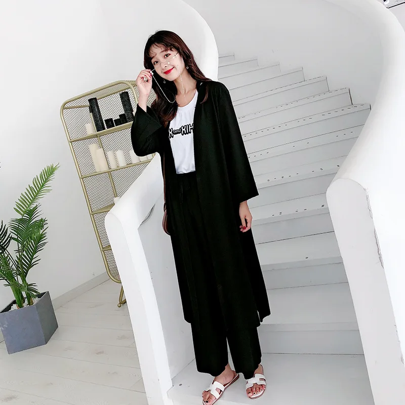 

Spring And Summer New Style Cotton Long-sleeved Cardigan Women's Outdoor Loose And Plus-sized Thin Coat Slit Korean-style Long S