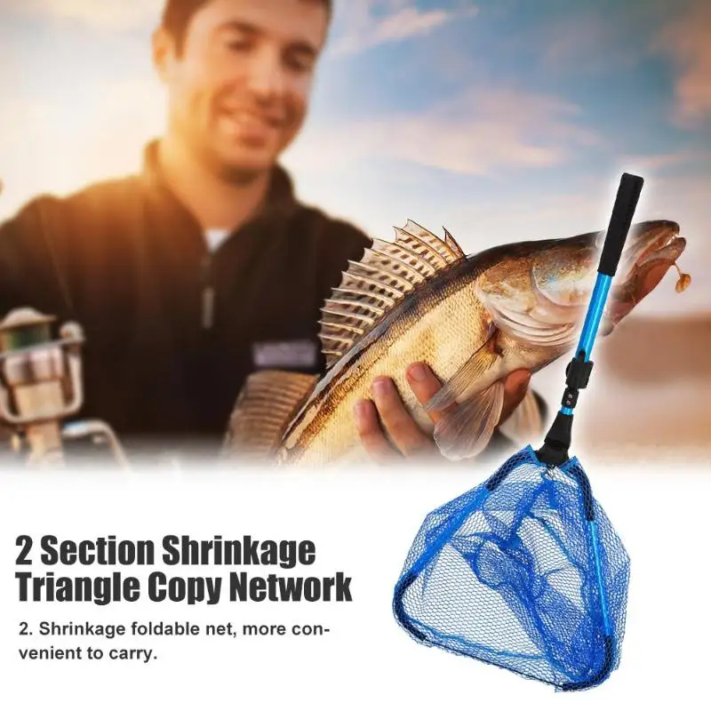 Shrinkable 2 Knots Fishpole Triangle Net Portable Folding Fish Landing Net