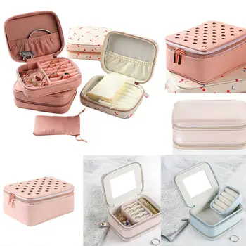 

Portable Jewelry Box Organizer Make-Up Box Storage Display Necklace Rings Case Love Pu Leather Jewelry Storage Box Cosmetic Box
