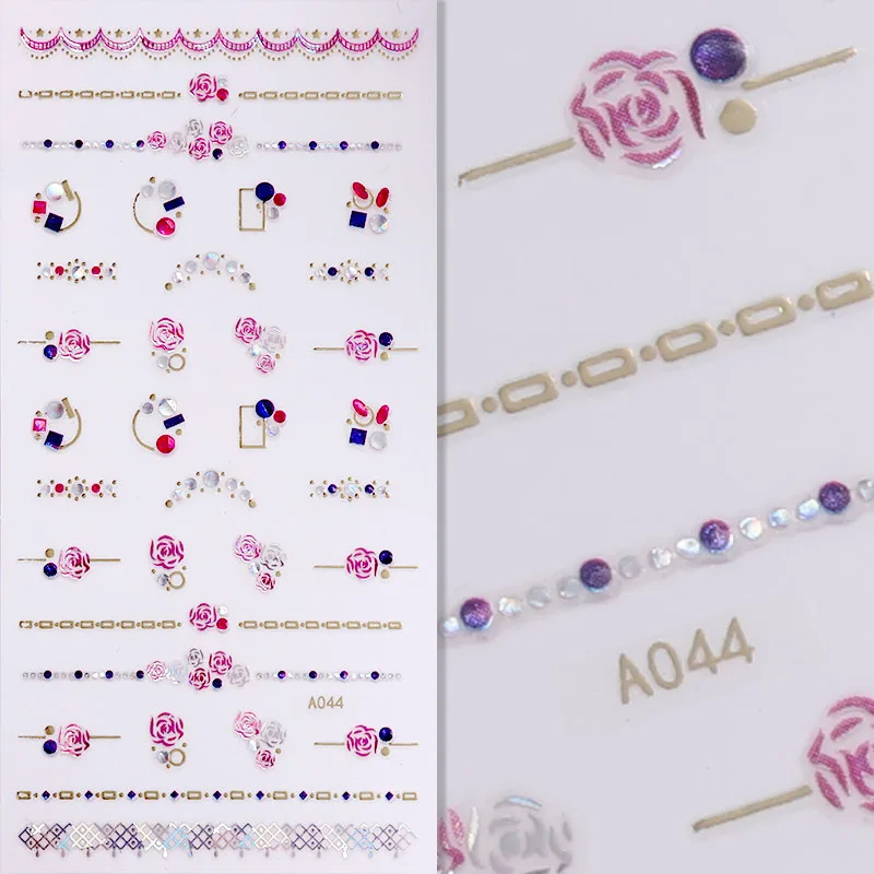 A044 FlorVida стикеры 3D на ногти Nail Art со стразами драгоценные камни Сверкающий Кристалл Блестящий стикер на клейкой основе для дизайна ногтей маникюр - Цвет: A044