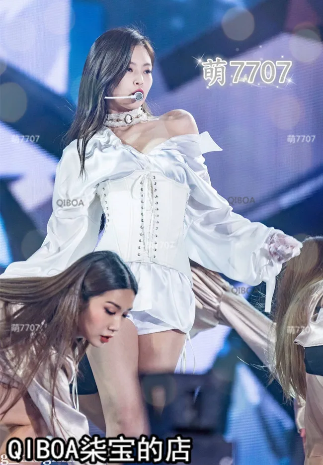 Kpop Blackpink JENNIE белая рубашка с длинным рукавом женская одежда для сцены жилет на шнуровке сексуальные шорты женский комплект из двух предметов