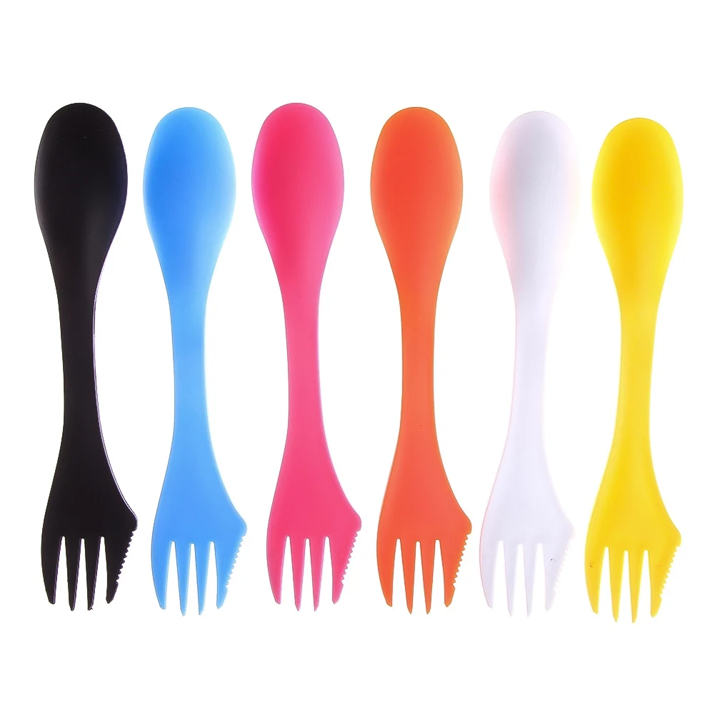 1 шт детские столовые приборы 3 в 1 ложка Вилка Нож Кемпинг походная Посуда Spork комбо путешествия лагерь посуда набор, цвет случайный
