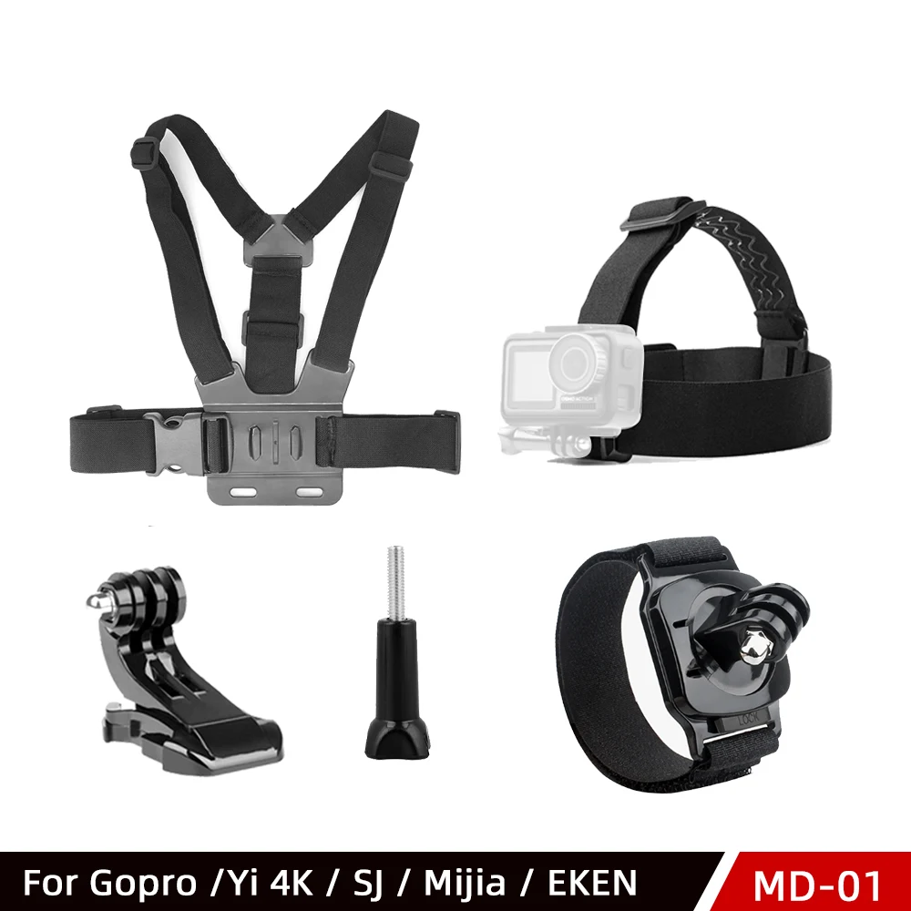 Для Gopro Hero 7 6 5 для Xiaomi нагрудный ремень набор головных ремней вращение на 360 градусов наручный ремень крепление для экшн-камеры Yi 4k - Colour: Black Color