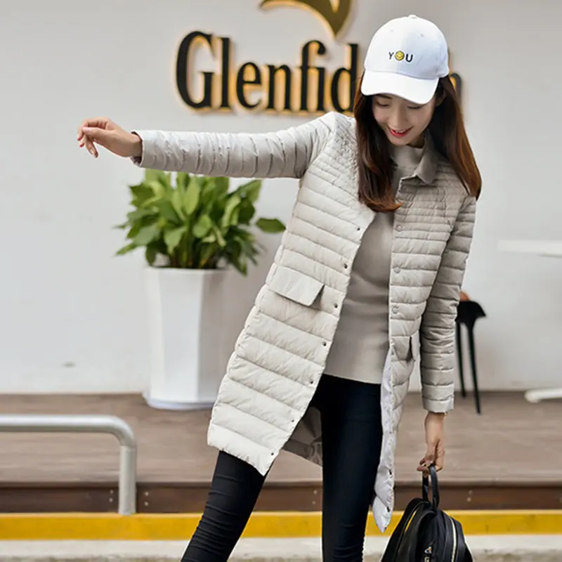 

Thin and Light Jacket Long Down Coat Women 2019 New Autumn Winter Coat Female Overcoat Fashion Slim fit Parka Wome Jacket WM73