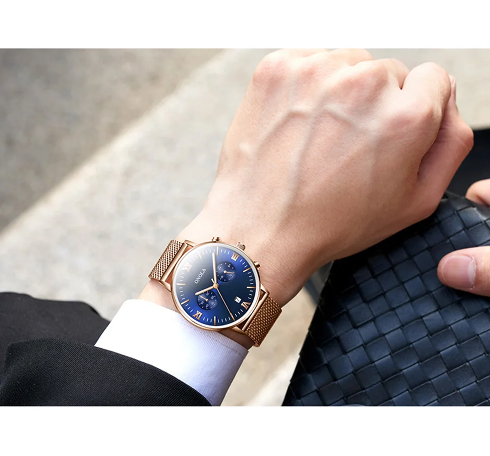 Бренд ONOLA, деловые мужские повседневные часы, водонепроницаемые наручные часы, часы из натуральной кожи со стальным ремешком, модные простые мужские часы