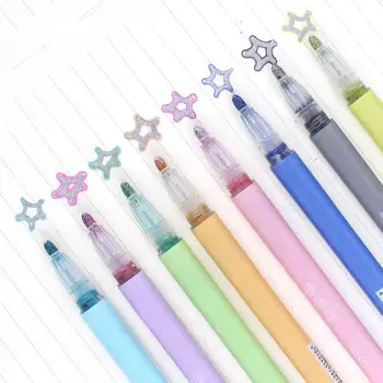 

8 Colors Highlighter Double Line Outline Draw Marker Fluorescent Pen Stationery