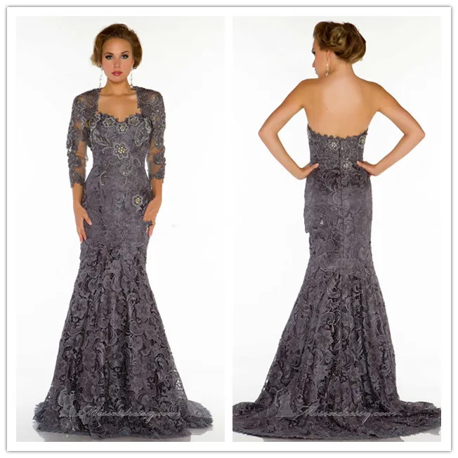 

2018 New Lace Beaded Mermaid evening prom gown with Jacket Long Sleeve party Formal vestido de festa mother of the bride dresses