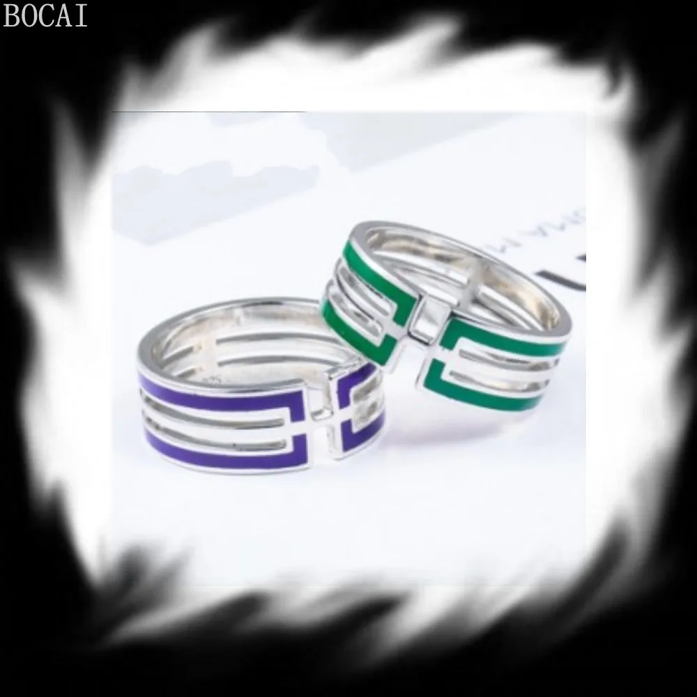 

S925 Sterling Silver Lady ring temperament cross drop glaze wide index finger ring Thai silver fashion accessories 2020 new