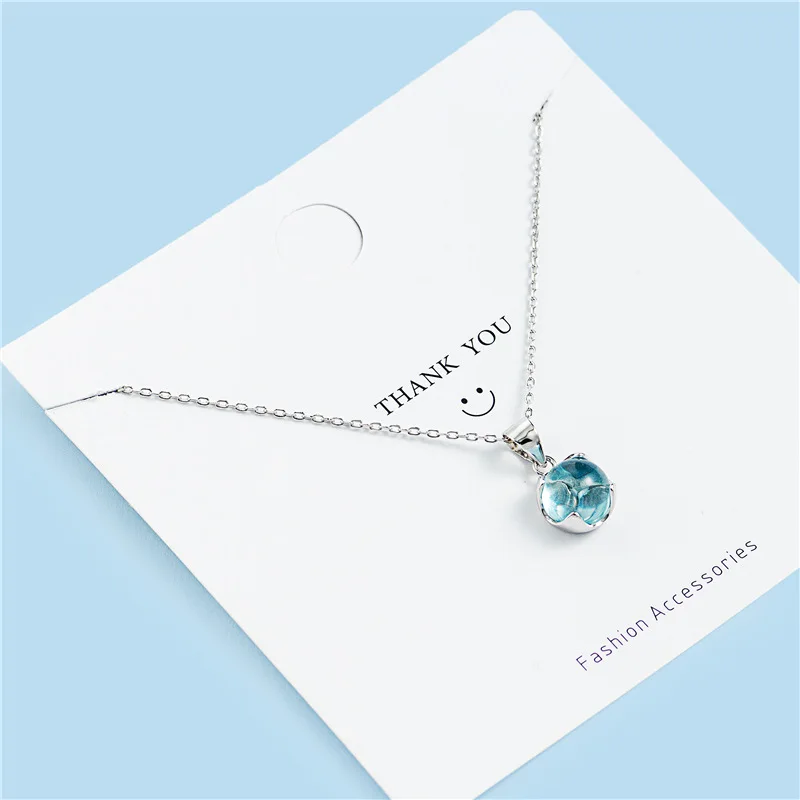 

mermaid tear blue crystal necklace woman 100% 925 Sterling silver nacklace Jewellery Clavicle chain pendant charms gift