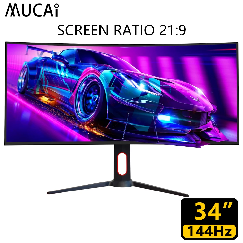 

MUCAI 34 Inch PC 144Hz Monitor 2K HD Desktop Computer Game Lcd Display Gamer Curved Surface 21:9 Super Long Screen 3440*1440