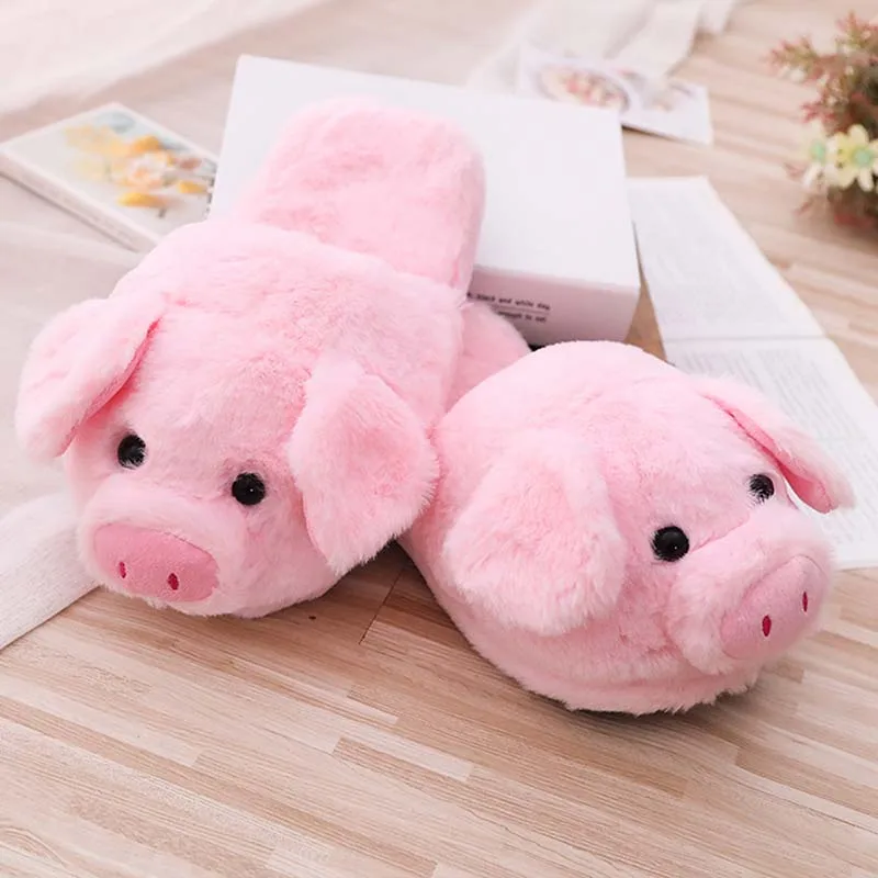 1pc Dropshipping Winter New Pink Pig House Adult Girl Slippers Lady Warm Cotton Plush Head Silent Indoor Flor Women Shoes