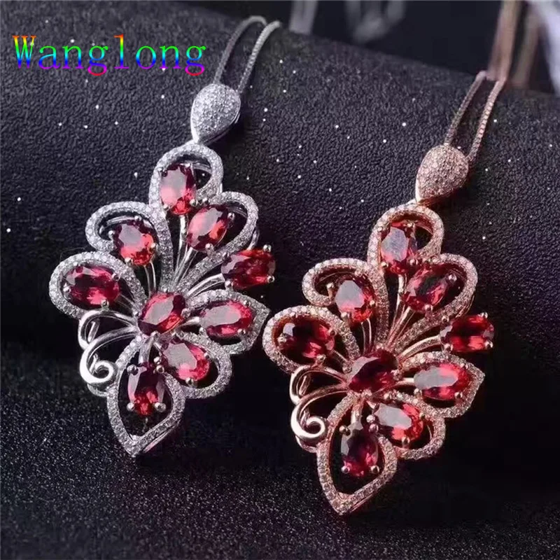 Wanglong, 925 пробы, серебро, натуральный, Gemstonel, гранат, подвеска, большой цветок, форма эльфа, на полке, Рождество, для женщин, ювелирное изделие