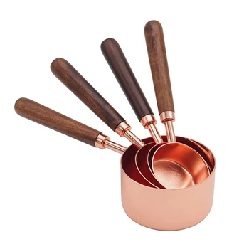 

Measuring Cups Premium Grade Stainless Steel Measuring Cups Gorgeous & Heavy Duty with Walnut Handles, Perfect for Kitchen Cooki