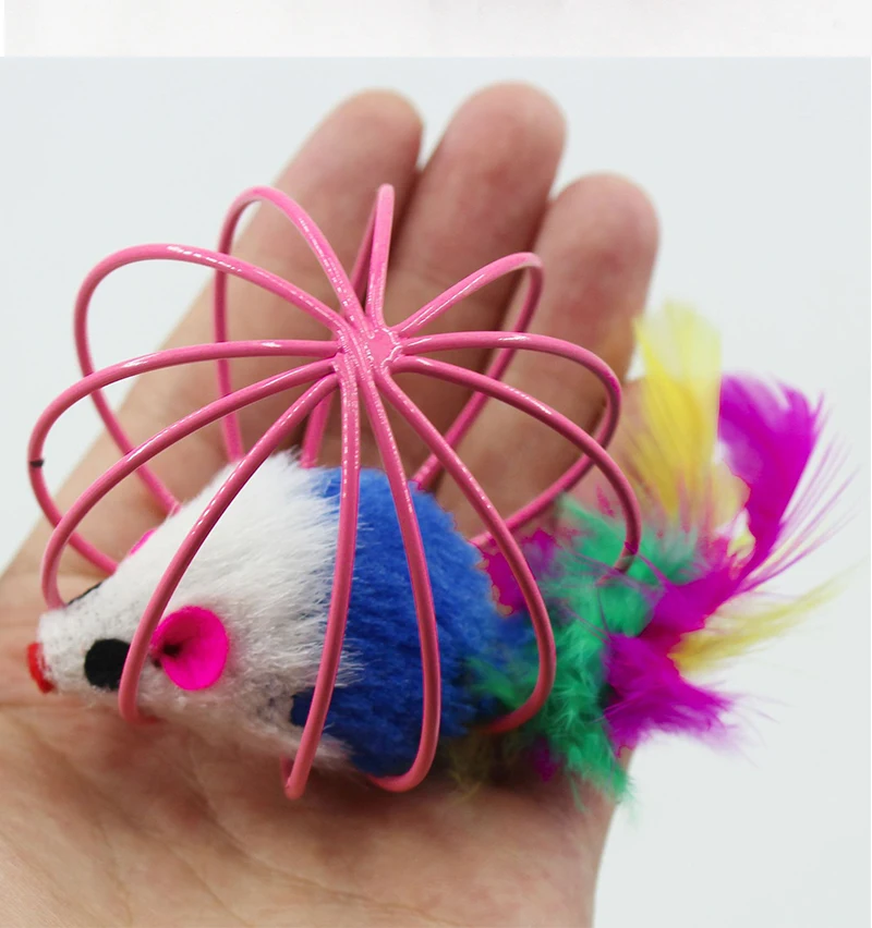 Кошачья интерактивная игрушка с маленьким колокольчиком мышь клетка игрушки пластик искусственный красочный игрушка-тизер для кошек мышь игрушки в шаровой клетке